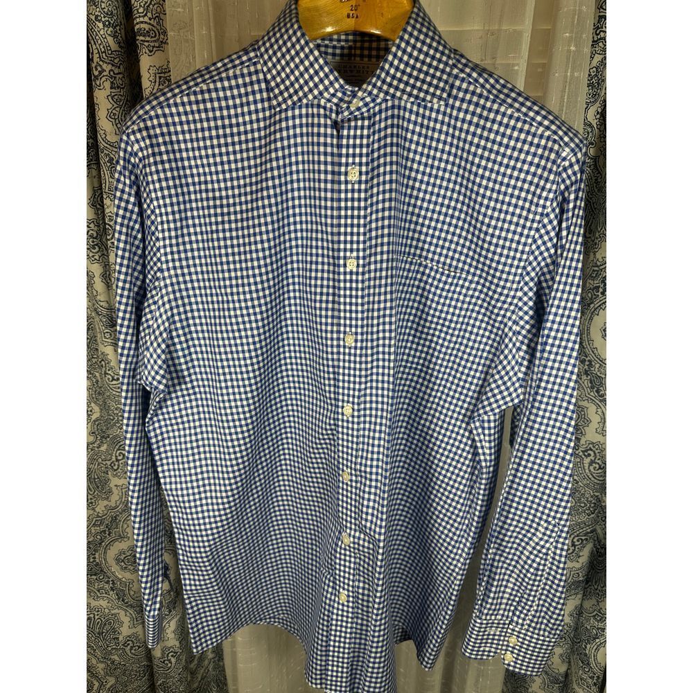 Charles Tyrwhitt Mens Non-Iron Slim Fit 17 1/2 36 in Button Down plaid Shirt